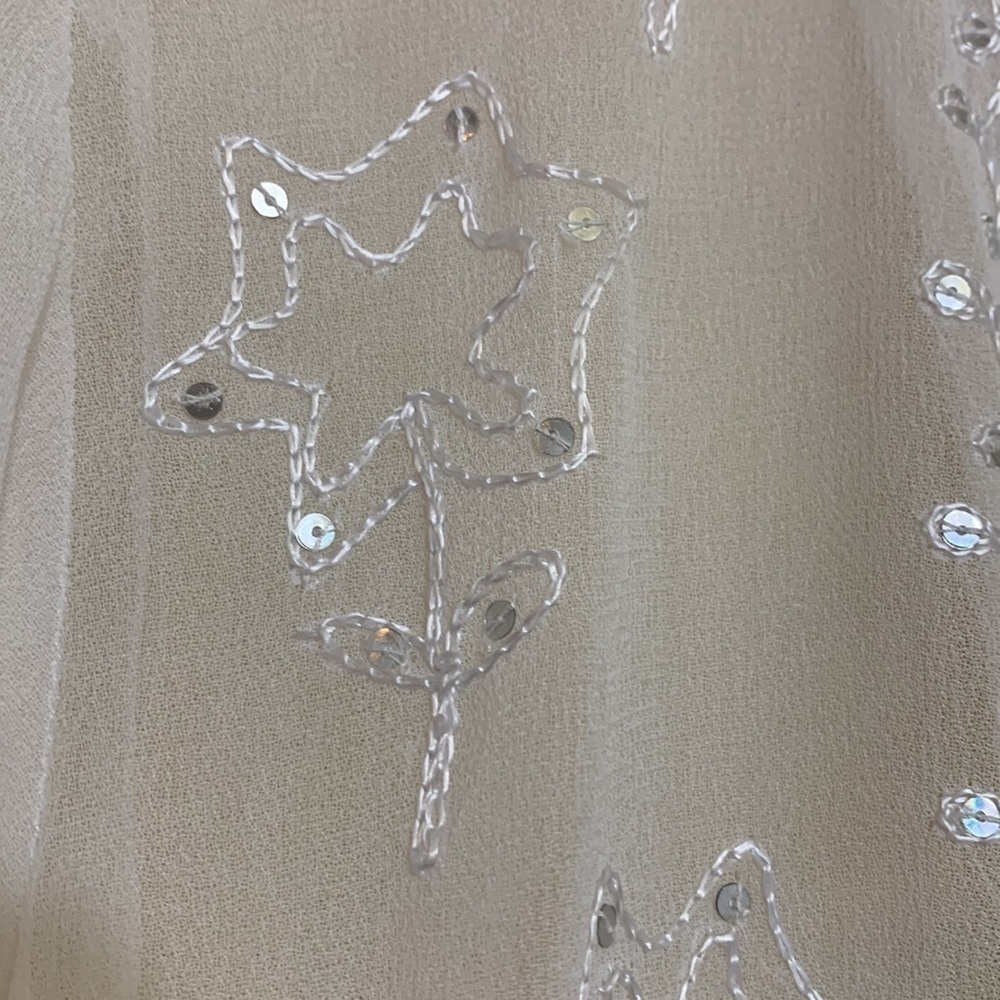 Tokyo Denem White Embroidered Sequin Sheer Long Sleeve Tunic Kimono Dress M - Picture 9 of 17